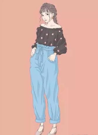 显高级感的小清新穿搭手绘图片,复杂插画简单穿搭