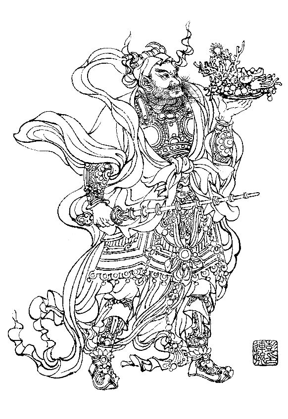 彭连熙工笔白描人物作品,工笔戏曲净角人物白描底稿