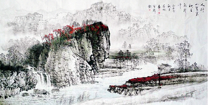 昌林水墨荷花国画,杨昌林山水画