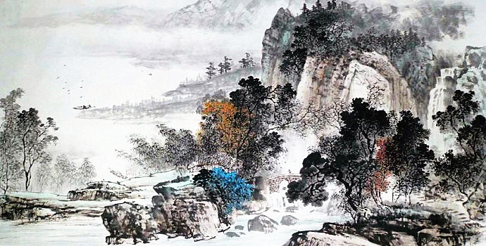 昌林水墨荷花国画,杨昌林山水画