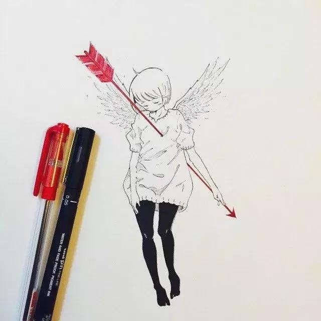日本小姐姐画画素描,日本小姐姐一组插画