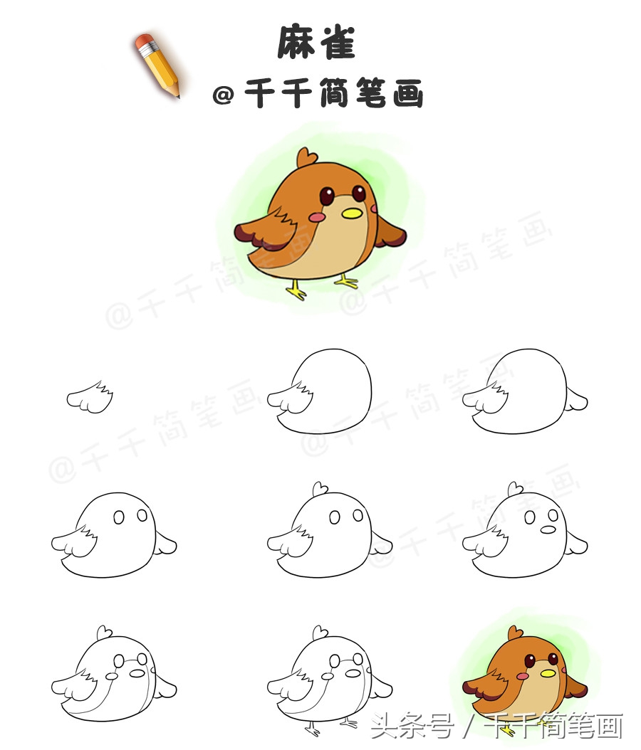 各种鸟类简笔画绘画技法大全,鸟类简笔画简单又好看