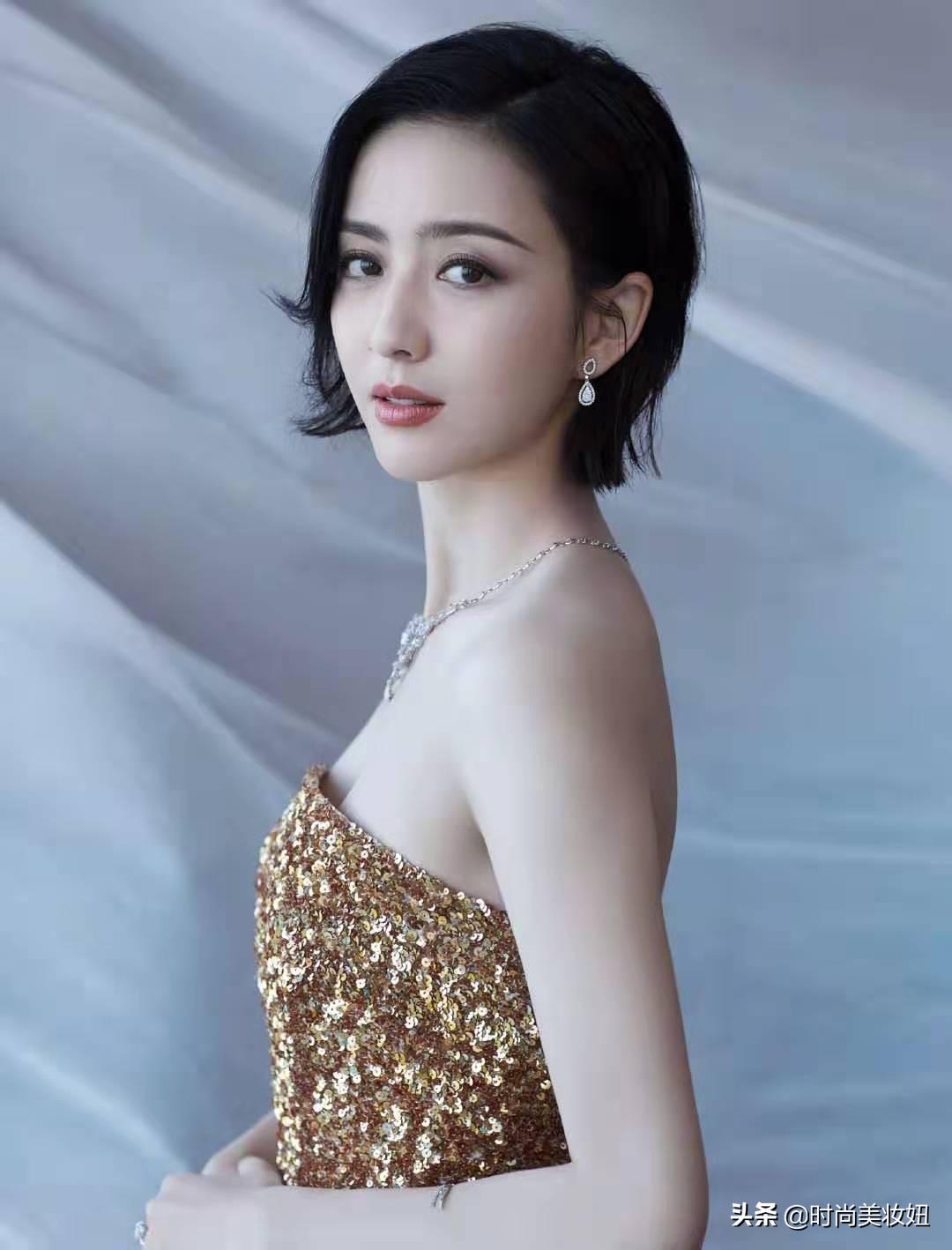 佟丽娅香槟礼服,佟丽娅香槟礼服近照