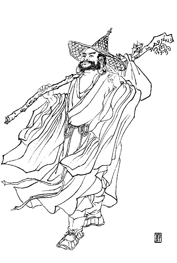 彭连熙工笔白描人物作品,工笔戏曲净角人物白描底稿