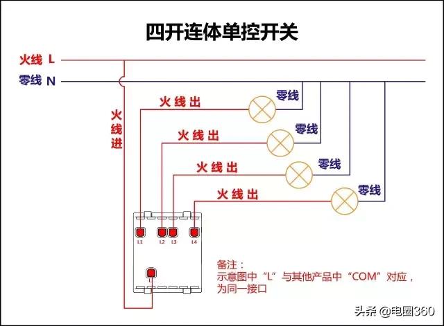 四个单双控控制四盏灯,单开多控开关接线方法
