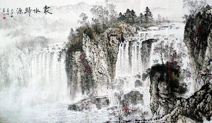 昌林水墨荷花国画,杨昌林山水画