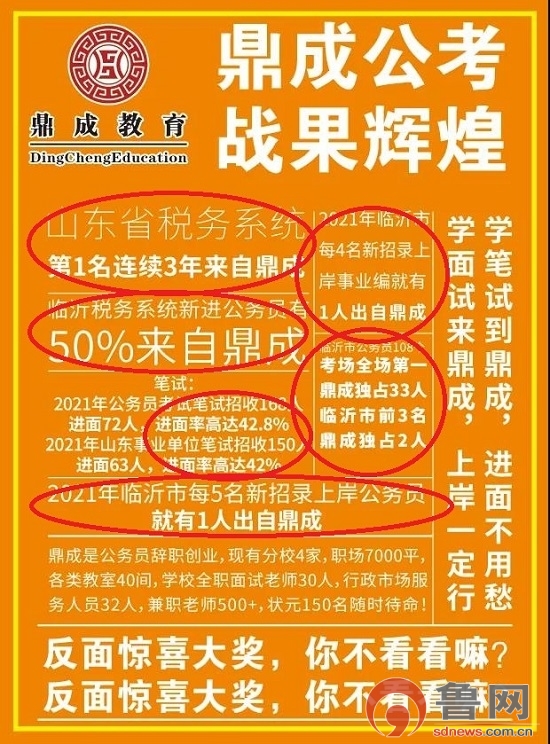 临沂鼎成教育涉嫌利用受益学员信息进行宣传、广告暗含通过率保证性承诺有关部门：将依法调查处理