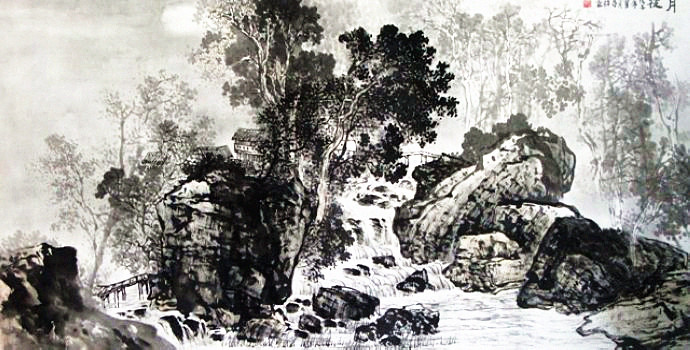 昌林水墨荷花国画,杨昌林山水画