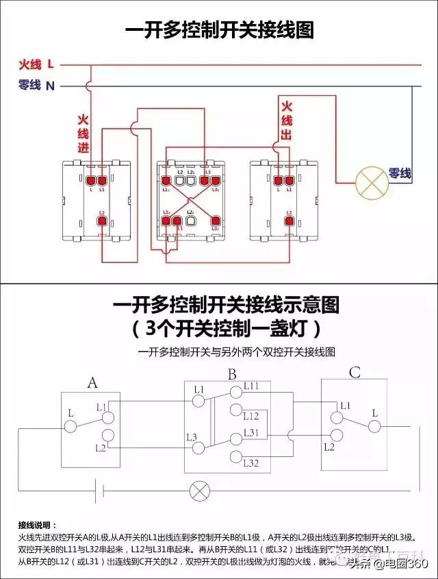 四个单双控控制四盏灯,单开多控开关接线方法