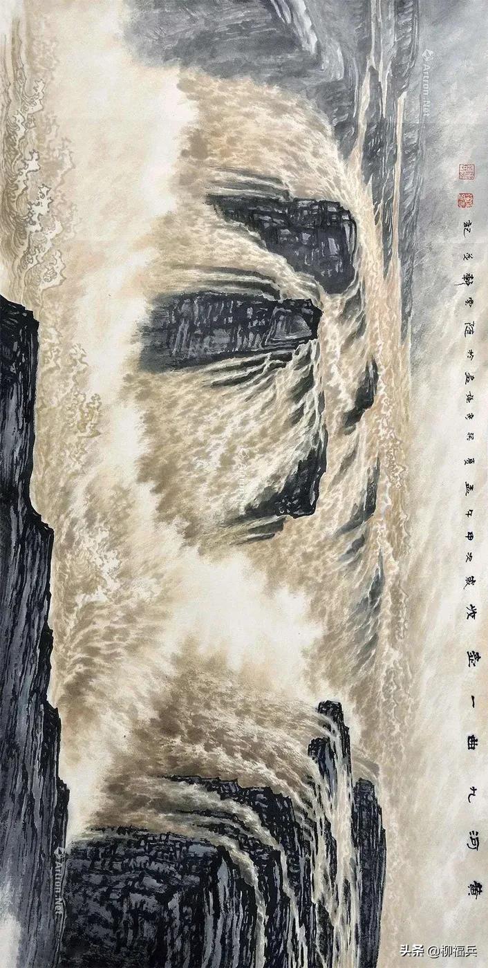 山水风景画黄河,山水画黄河惊涛骇浪