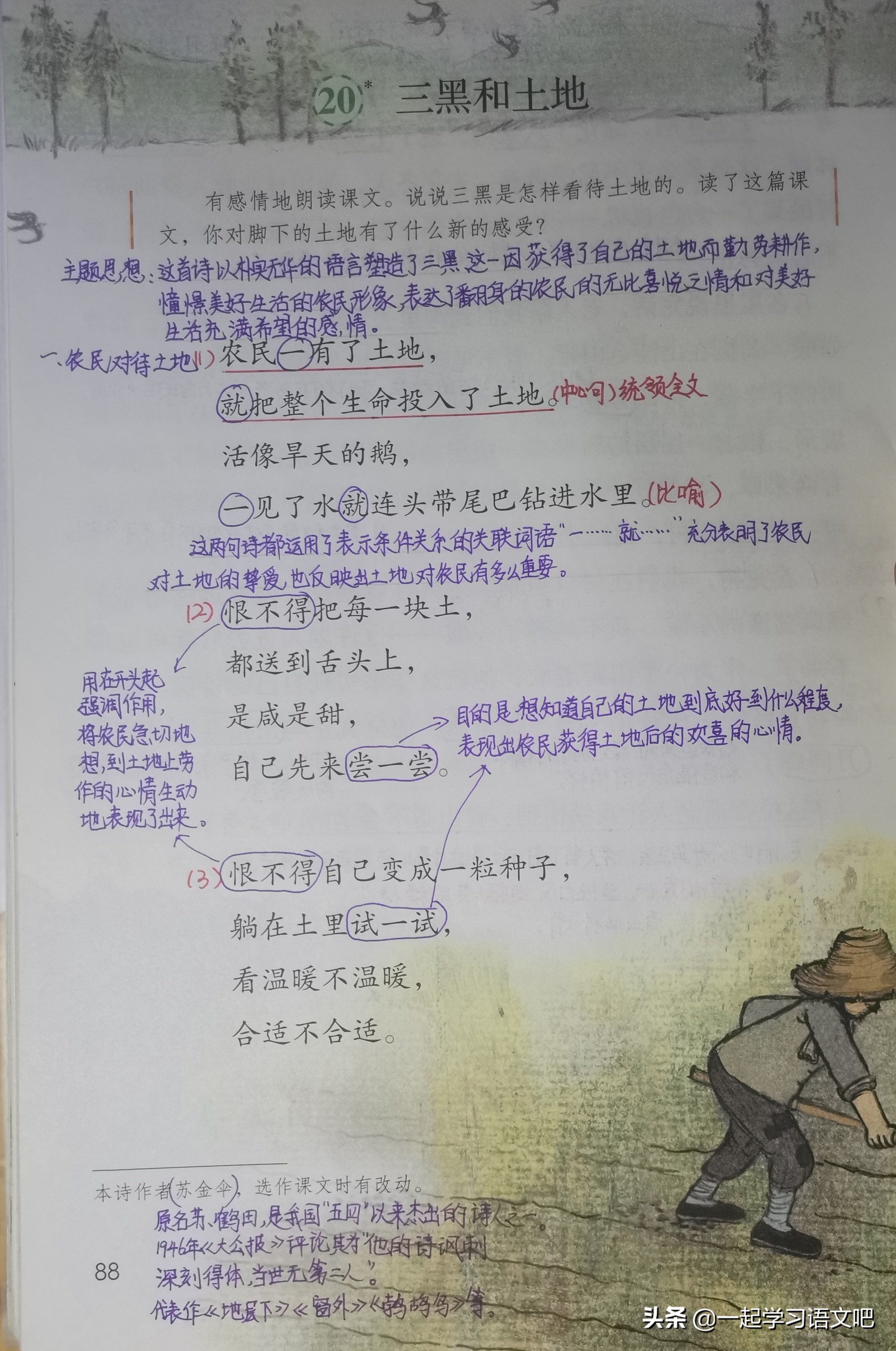 六年级第21课三黑和土地课堂笔记,六年级语文第20课三黑和土地笔记