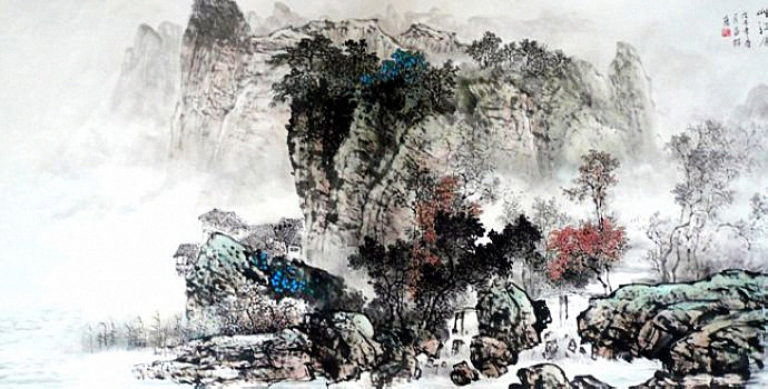 昌林水墨荷花国画,杨昌林山水画