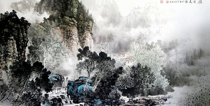 昌林水墨荷花国画,杨昌林山水画