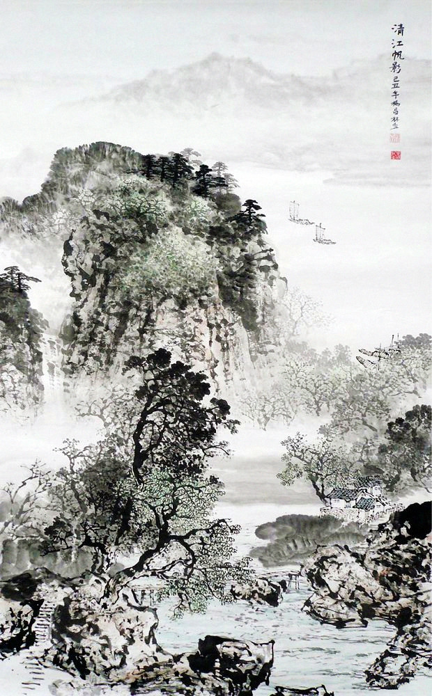 昌林水墨荷花国画,杨昌林山水画