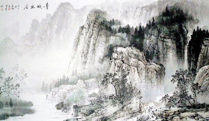 昌林水墨荷花国画,杨昌林山水画