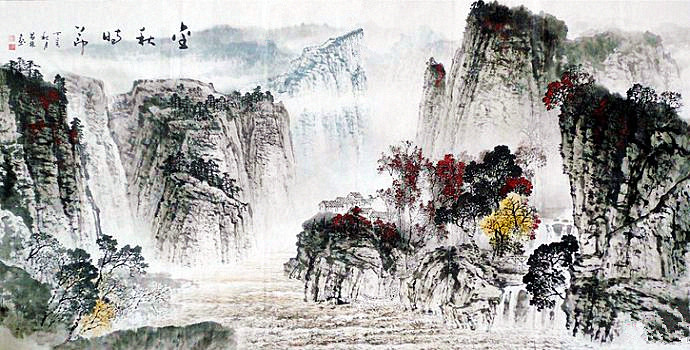 昌林水墨荷花国画,杨昌林山水画